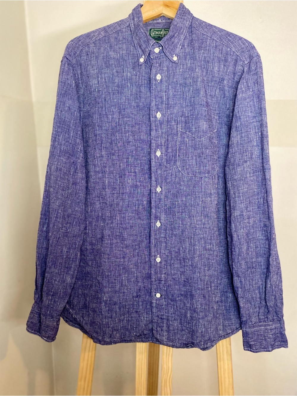 Gitman Bros Vintage Blue Cotton Button Down Shirt Made in USA